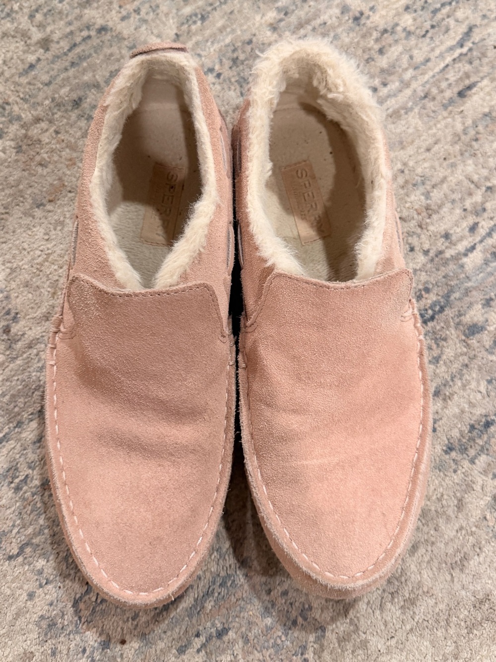 Sperry Pink Suede Slip-On Loafers with Faux Fur Lining